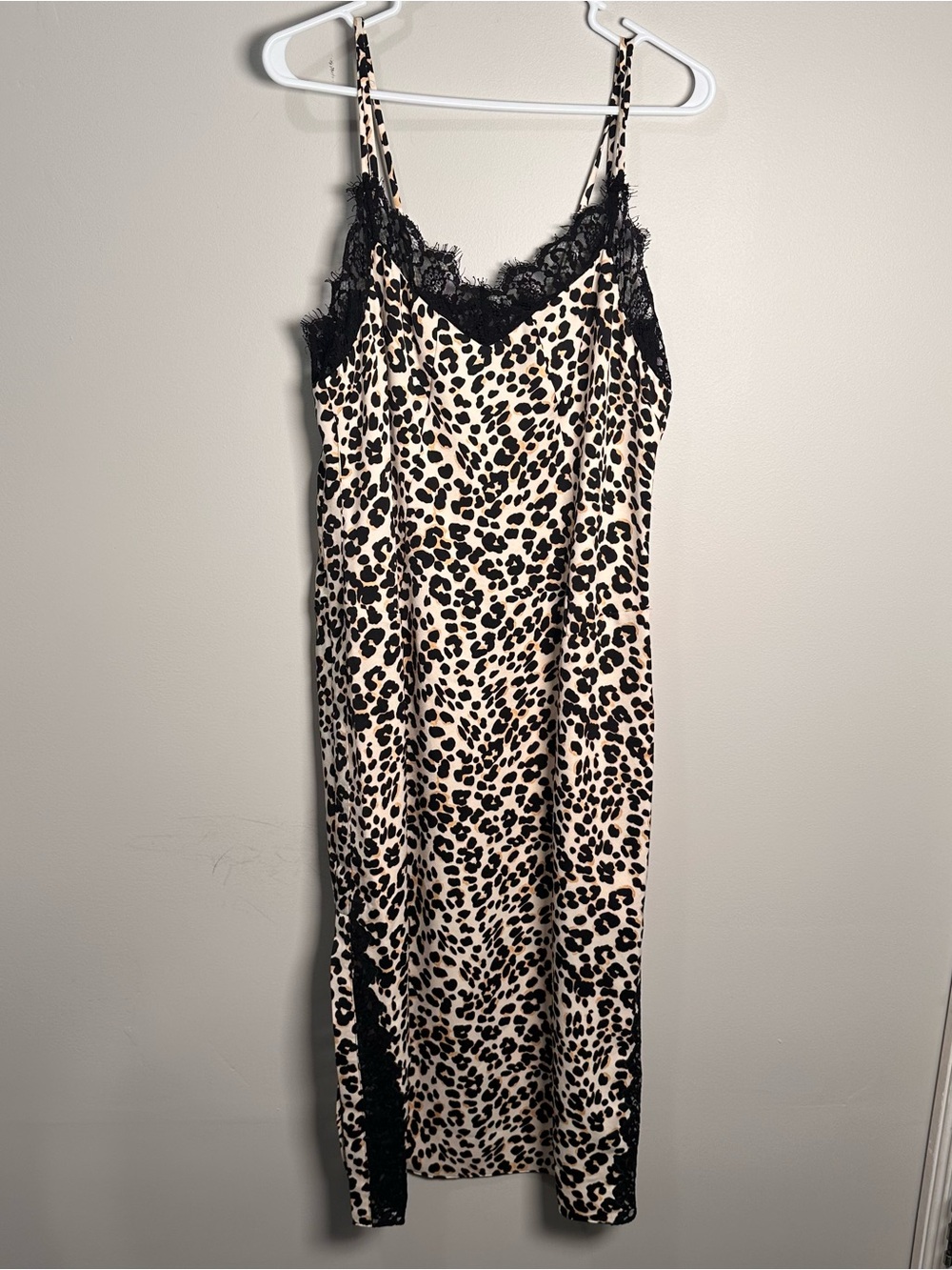 Juicy Couture Black Label Leopard Lace Trim Slip Dress - Black & Cream